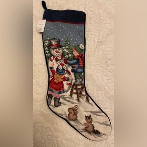 Christmas Memories Snowman, Kids & Animal Friends Needlepoint Stocking NWT